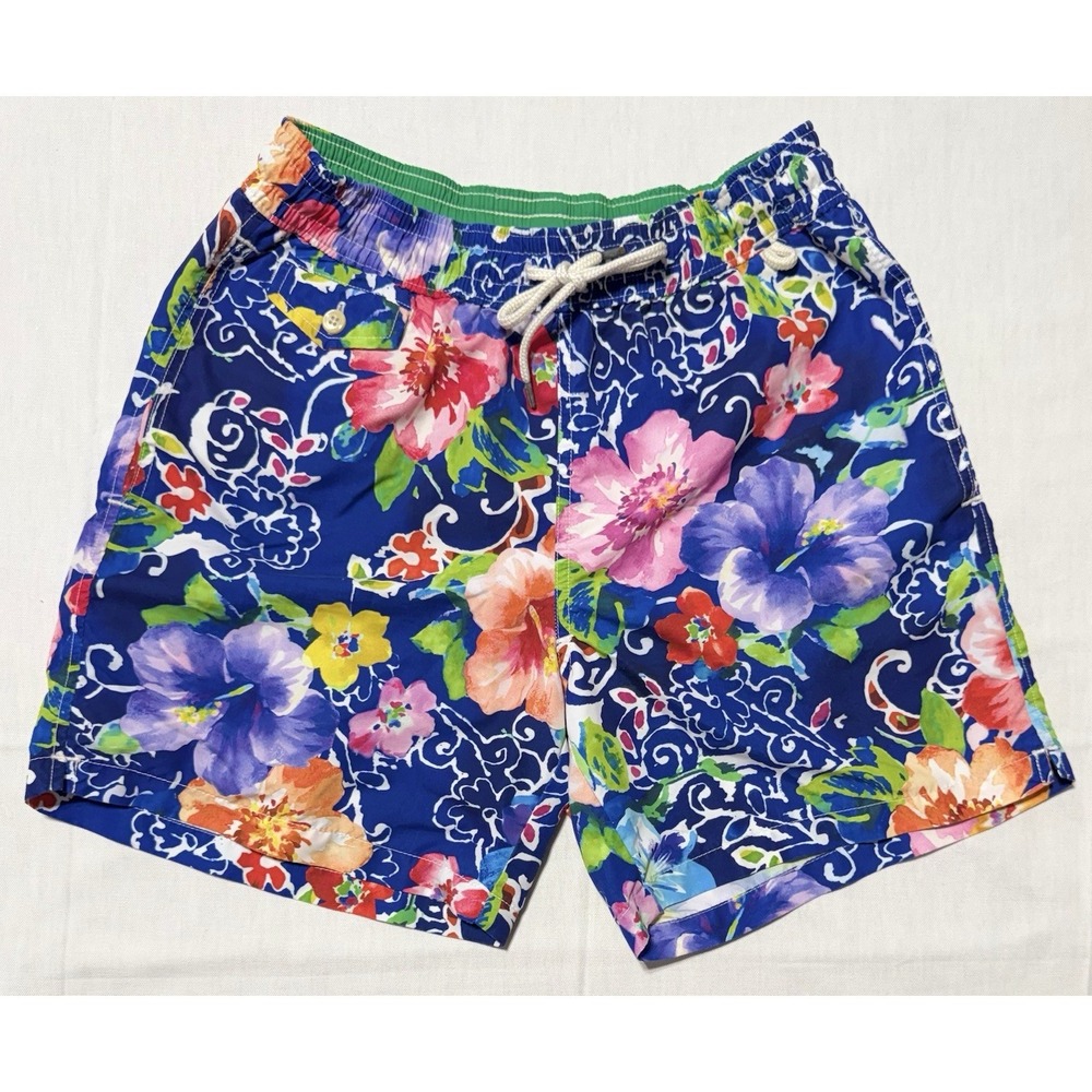 Polo Ralph Lauren Men's Size S Traveler Classic Royal Blue Floral Swim Trunks